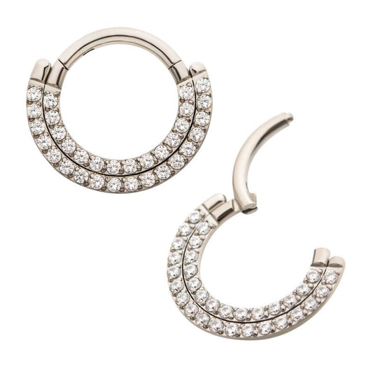 Hinged Ring Double Row w/ Gems Front Facing | Titanium Clicker Segment Hoop Ring - Avanti Body Jewelry